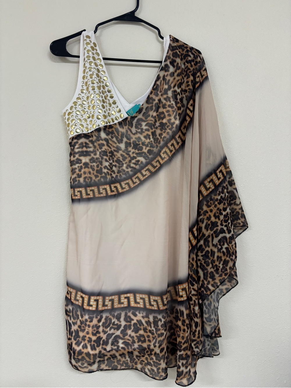 🐆 RJ Vintage Leopard Print Embellished Chiffon Dress – Size M
